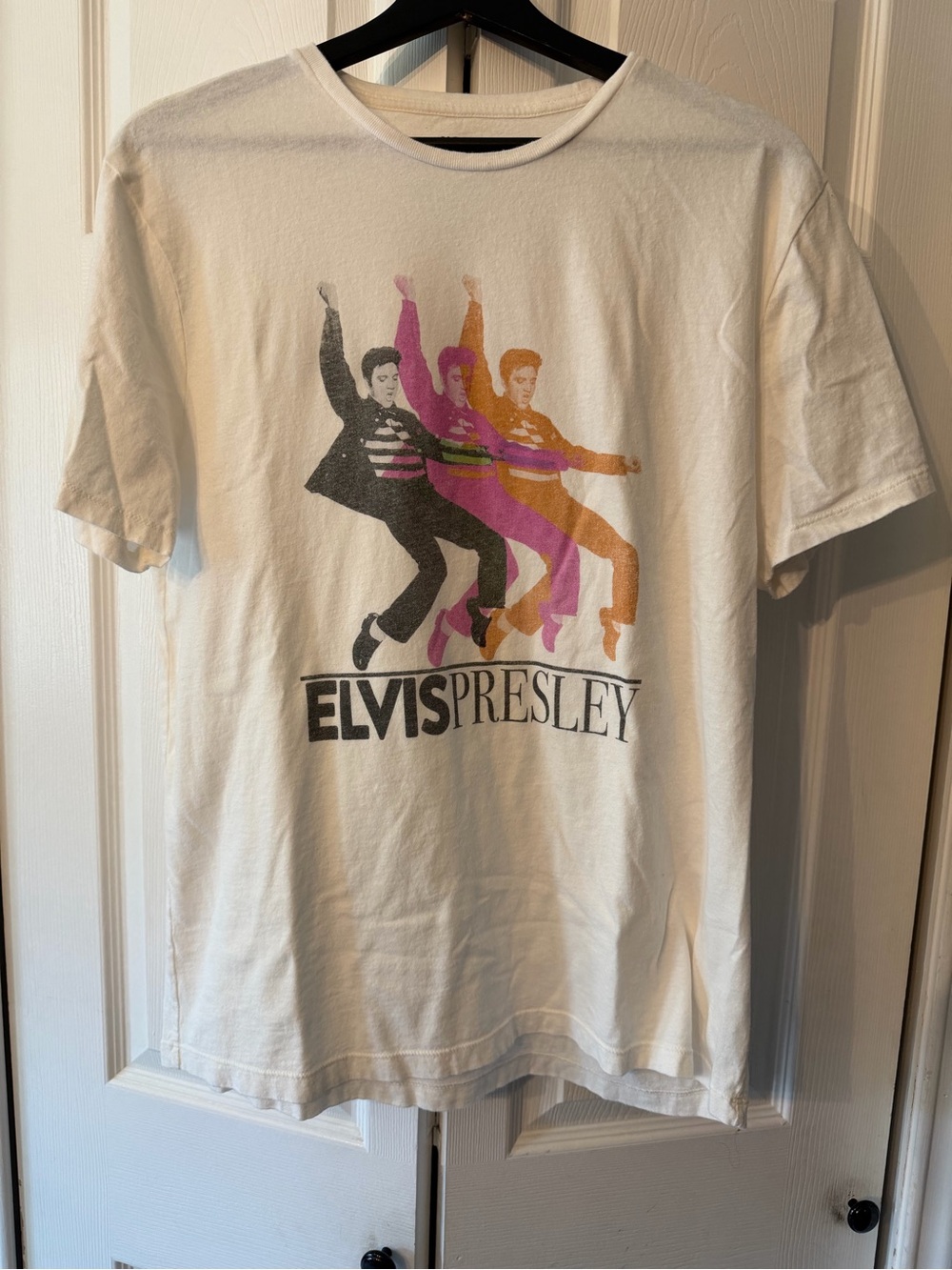 Elvis Presley White Graphic Tee with Multicolor Print